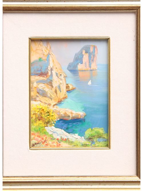 Oil on Canvas depicting Faraglioni of Capri Island Antonio Palomba | FONTELINAOLIO SU TELA 13X18